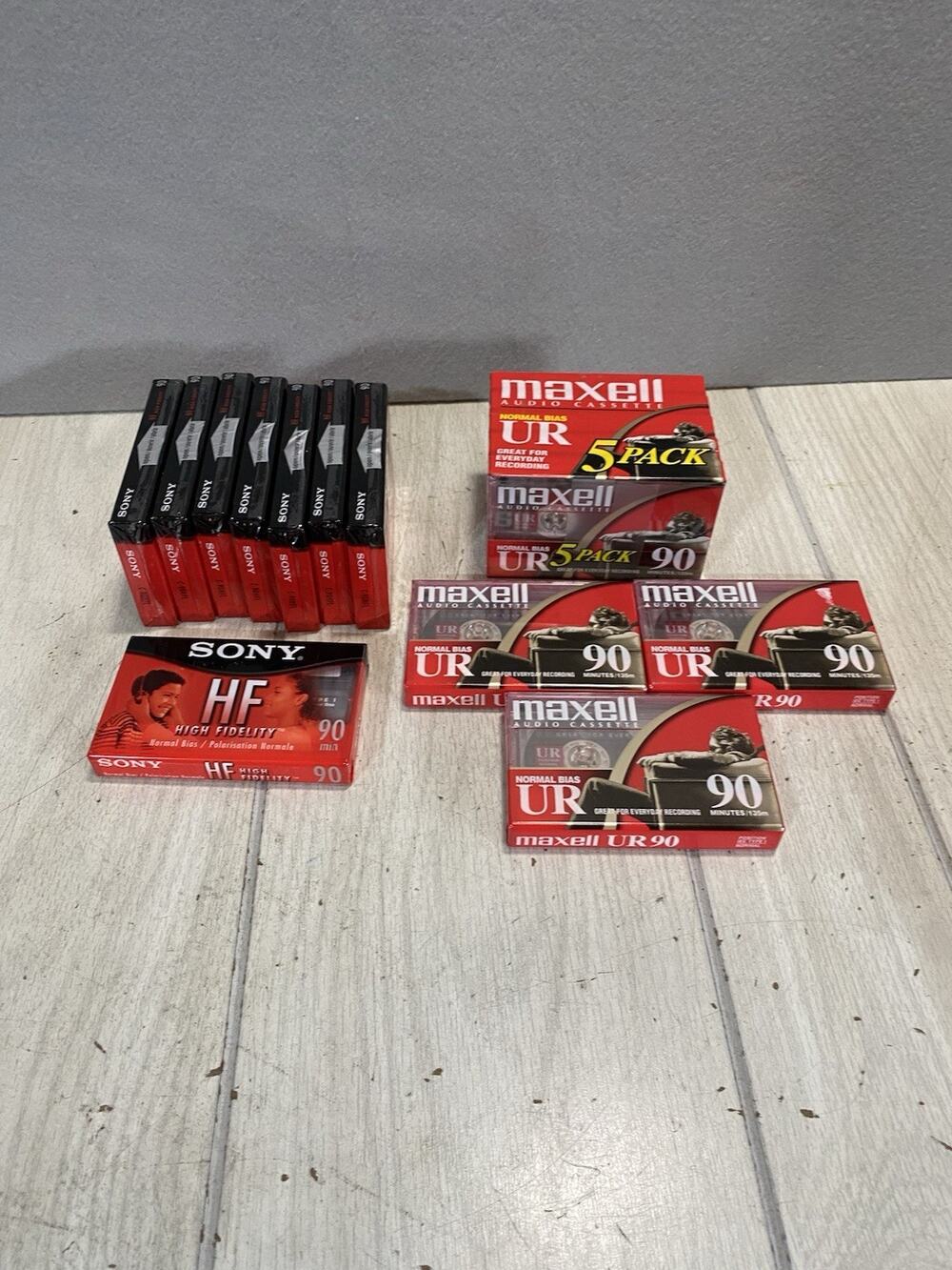 Maxell UR 90 & Sony Audio Cassette Lot 16 Normal Bias IEC Type 1 90 Minutes New